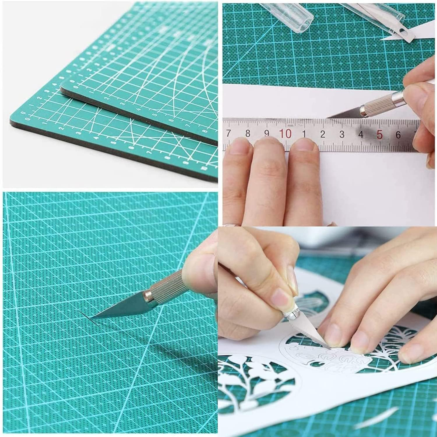 YUENTOEN Self Healing Sewing Mat, Rotary Cutting Mat Double Sided Craft Cutting Board, Craft Knife Carving Kit with Carving Blades and Steel Ruler for DIY Scrapbooking and Art Projects (A4) image number 3