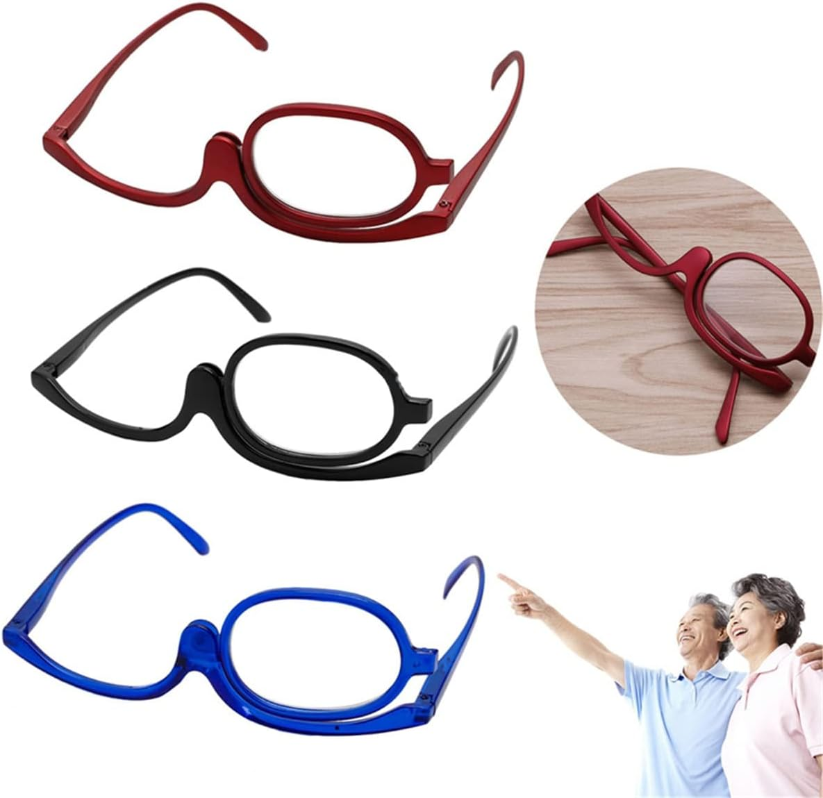 Queenbox +2.5 Make-Up Readers Single Lens Cosmetic Glasses Magnifying Glasses Fashion Eye Make up Flip Spectacles, Black image number 6