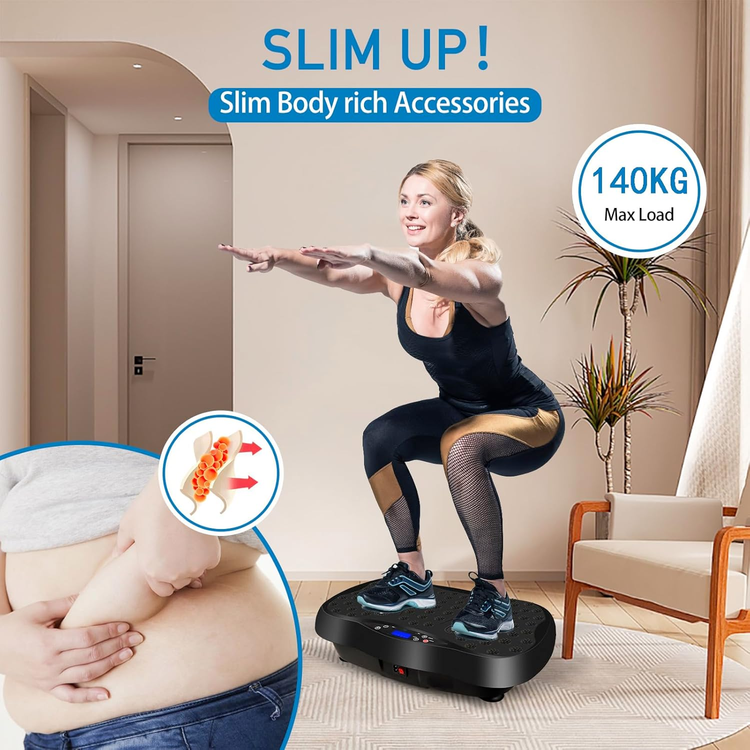 Vibration Plate Exercise Machine - 120 Speed Levels Full Body Workout Vibration Platform with Loop Bands & Remote Control for Home Fitness & Weight Loss & Muscle Toning image number 1