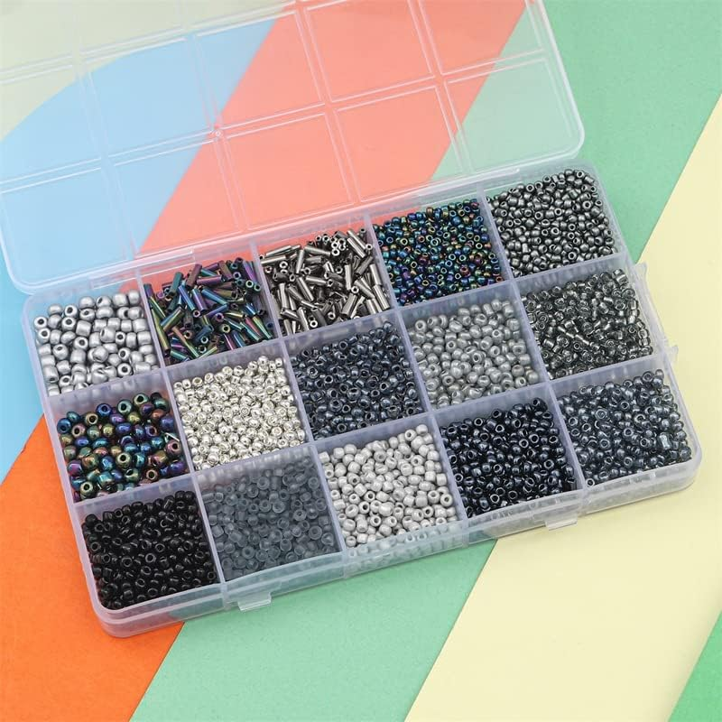 15 Color 4Mm Small Assorted Glass Seed Beads,3Mm Bugle Beads Friendship Bracelet Kit,2Mm Tiny Tube Beads for Jewelry Making(Black Bead) - Black image number 3
