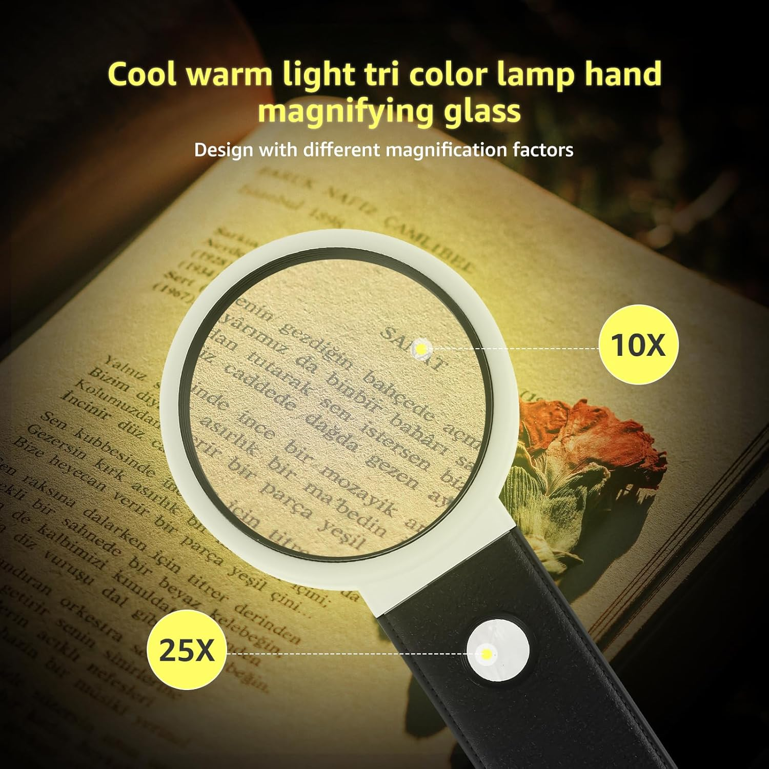 Magnifying Glass with Light and Stand 10X 25X Foldable Magnifier USB Handheld and Standing Illuminated Magnifier Reading Lighted Magnifying Glass for Reading(Black,1) image number 3