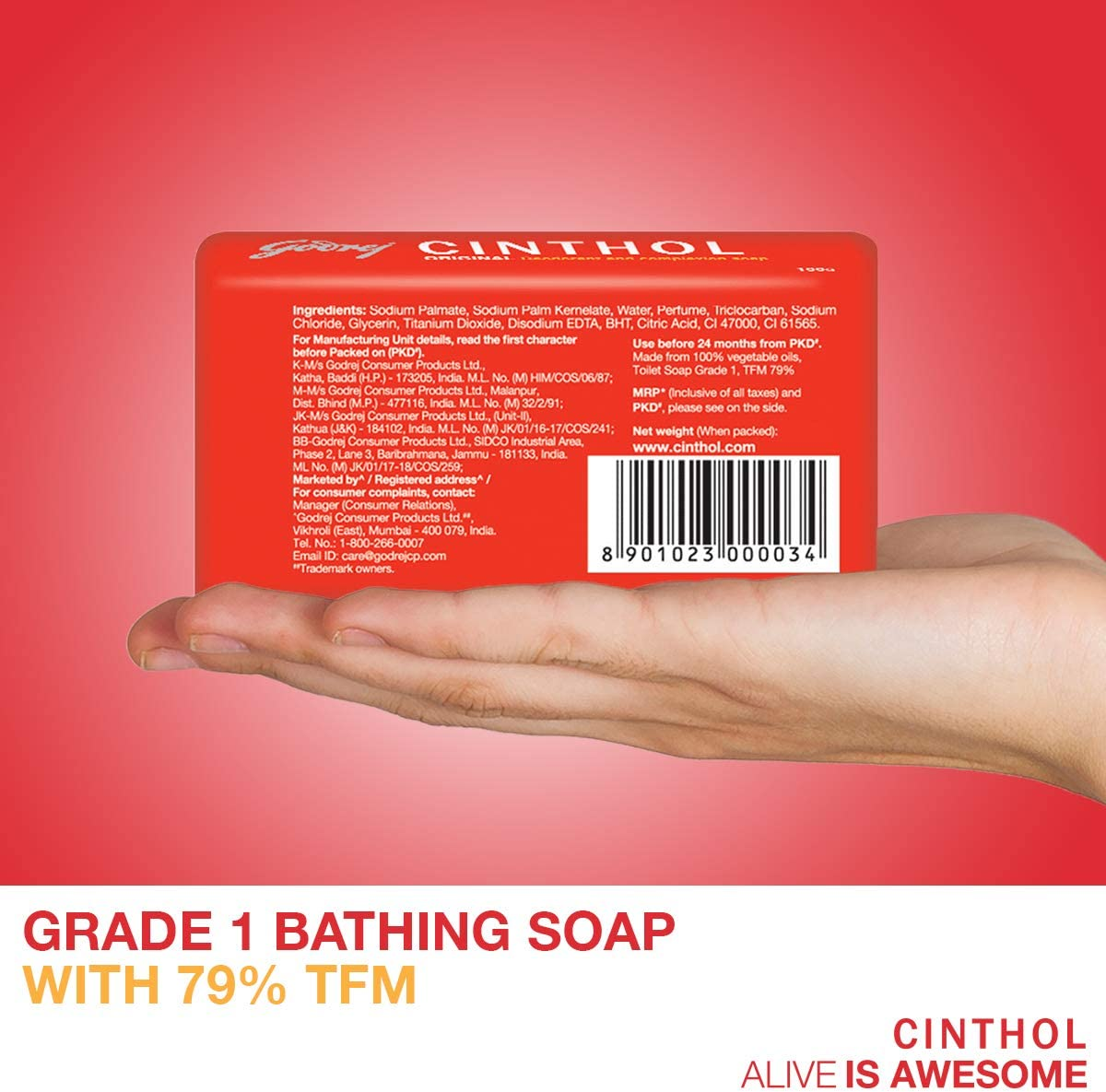 Cinthol Original Bath Soap - 99.9% Germ Protection, 100G (Pack of 8) image number 5