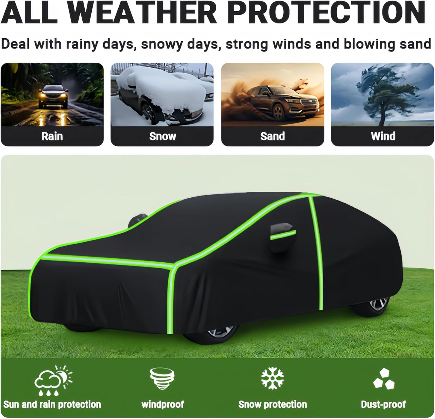 Full Car Covers,For Ford Model B (Model B) 1934,Waterproof Uv-Resistant 210D Oxford Rainproof Snowproof Frostproof Effectively.Six Wide Reflective Stripes with Zipper Fit on Suvs/Sedans image number 4