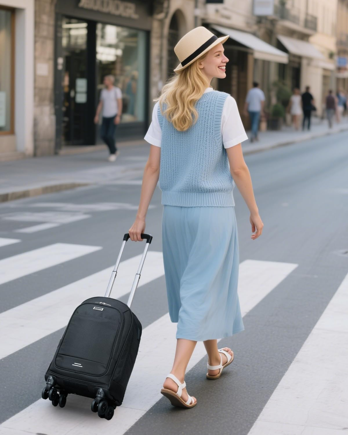 Ponhog Rolling Backpack with 4 Wheels, 15.6 Inch Travel Laptop Backpack for Women Men, Water Resistant Roller with USB Charging Port, Airline Approved Wheeled Work Bag, Black image number 3