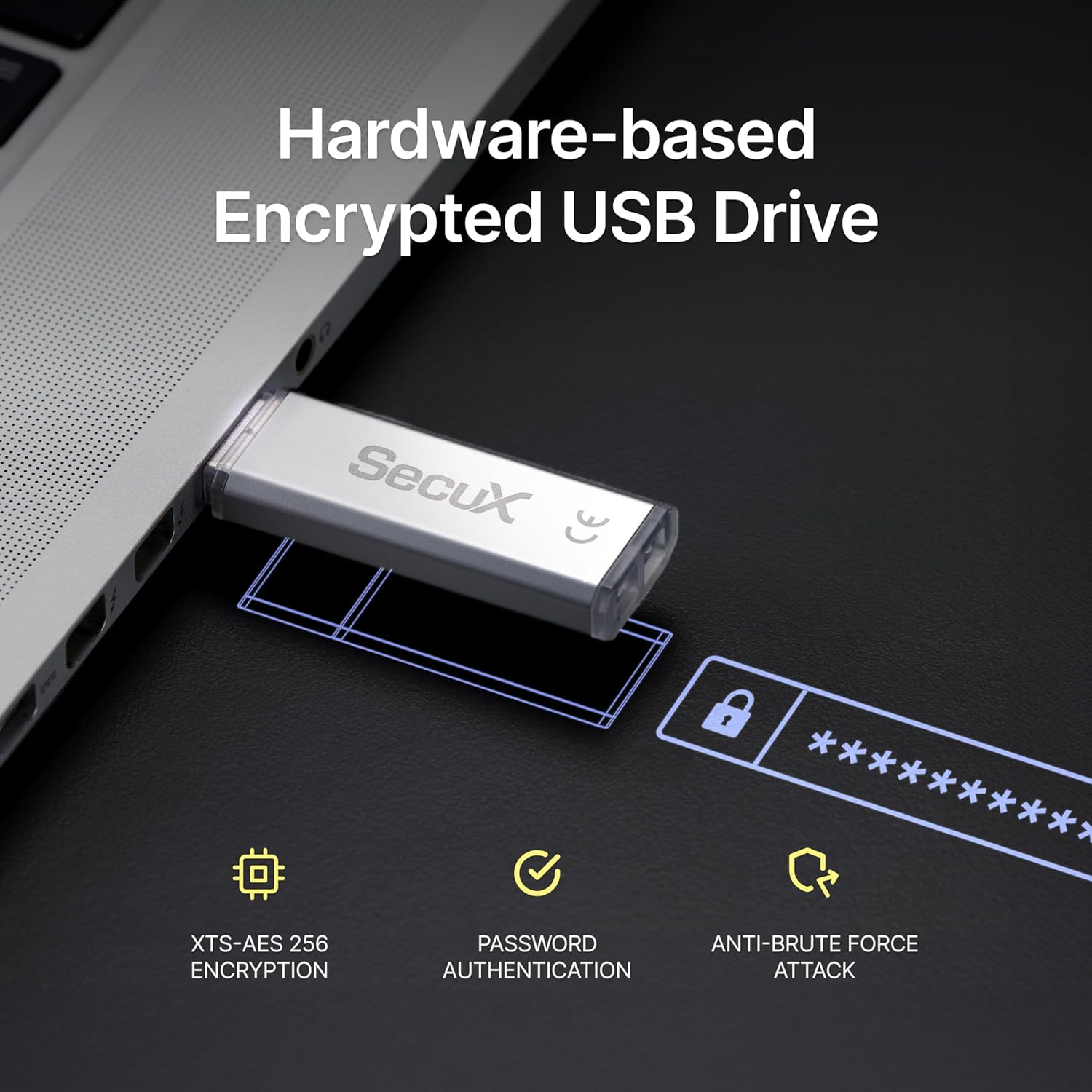 Secux Forte - Encrypted USB Flash Drive - USB 3.2 Gen 1 - XTS-AES Encryption - Password Authentication - Automatic Locking - Silver Metal Casing (128, GB) image number 5