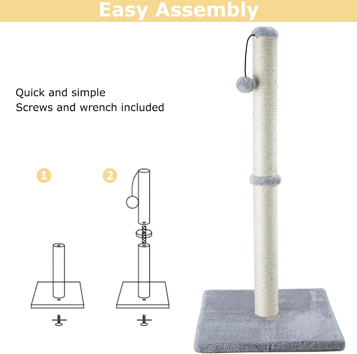 Dimaka 34 Inch Tall Ultimate Cat Scratching Post, Claw Scratcher with Sisal Rope and Covered with Soft Smooth Plush, Vertical Scratch [Full Stretch], Modern Stable Design for Cats(Grey V2) - Dark Brown 34" Tall image number 6