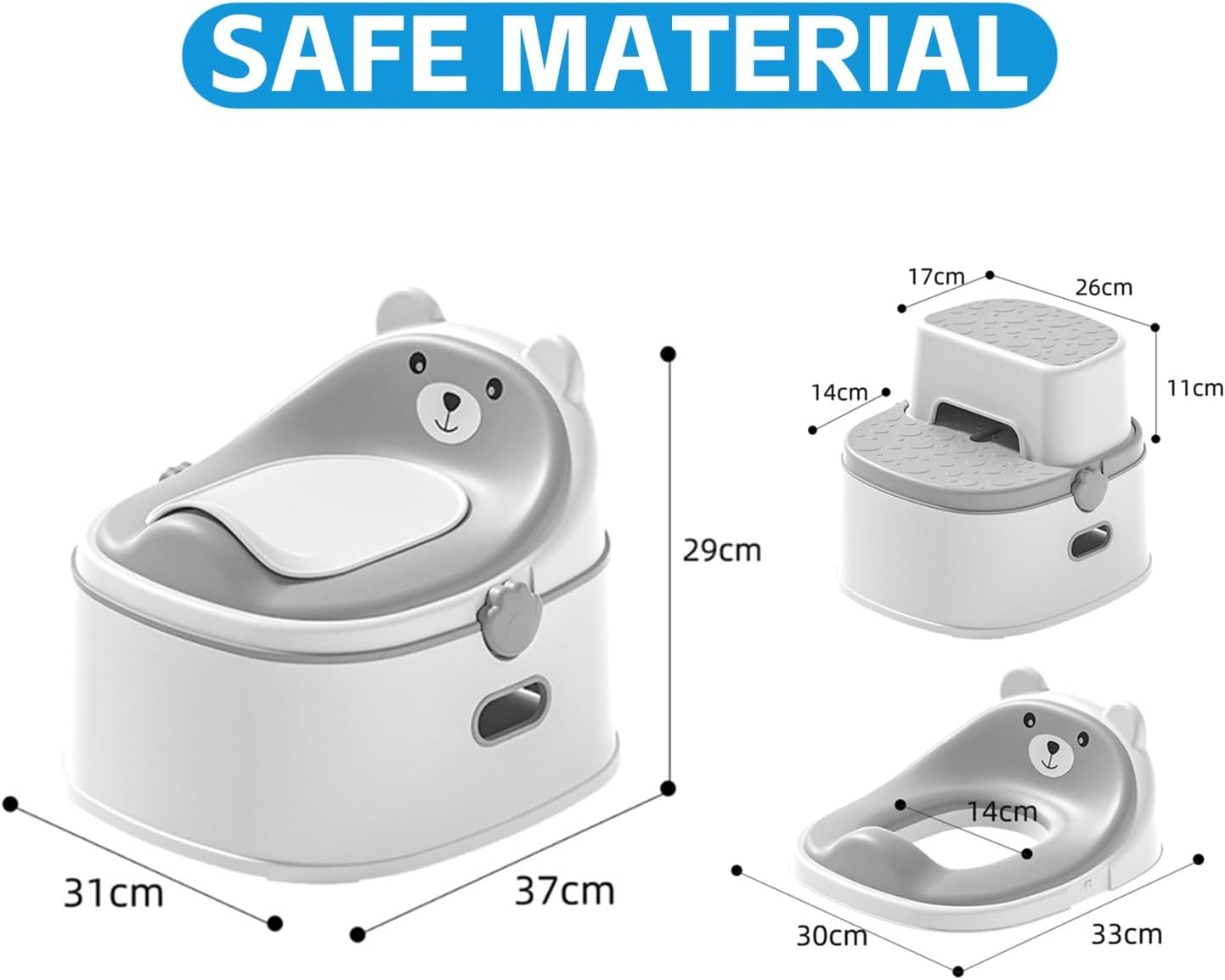 3-In-1 Kids Potty Training Seat, Bear Design Toddler Toilet with Step Stool & Removable Potty Chair, Non-Slip, Splash Guard, Easy to Clean image number 2