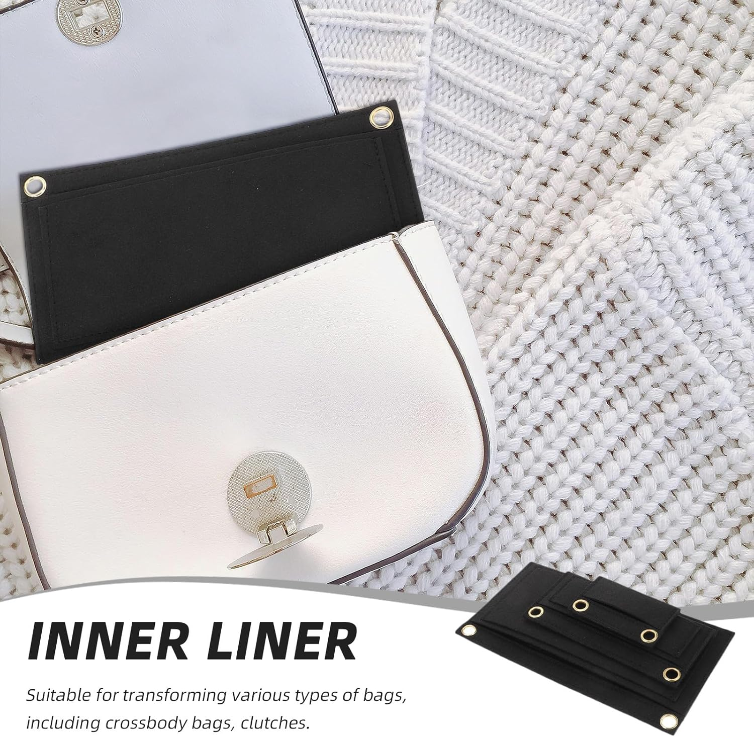 3Pcs Mini Wallet Organizer Insert Liner with Eyelet Felt Clutch Bag Organizer for Women Purse Conversion Kit 24.5X13Cm 17X7.5Cm 9.3X5.5Cm image number 1