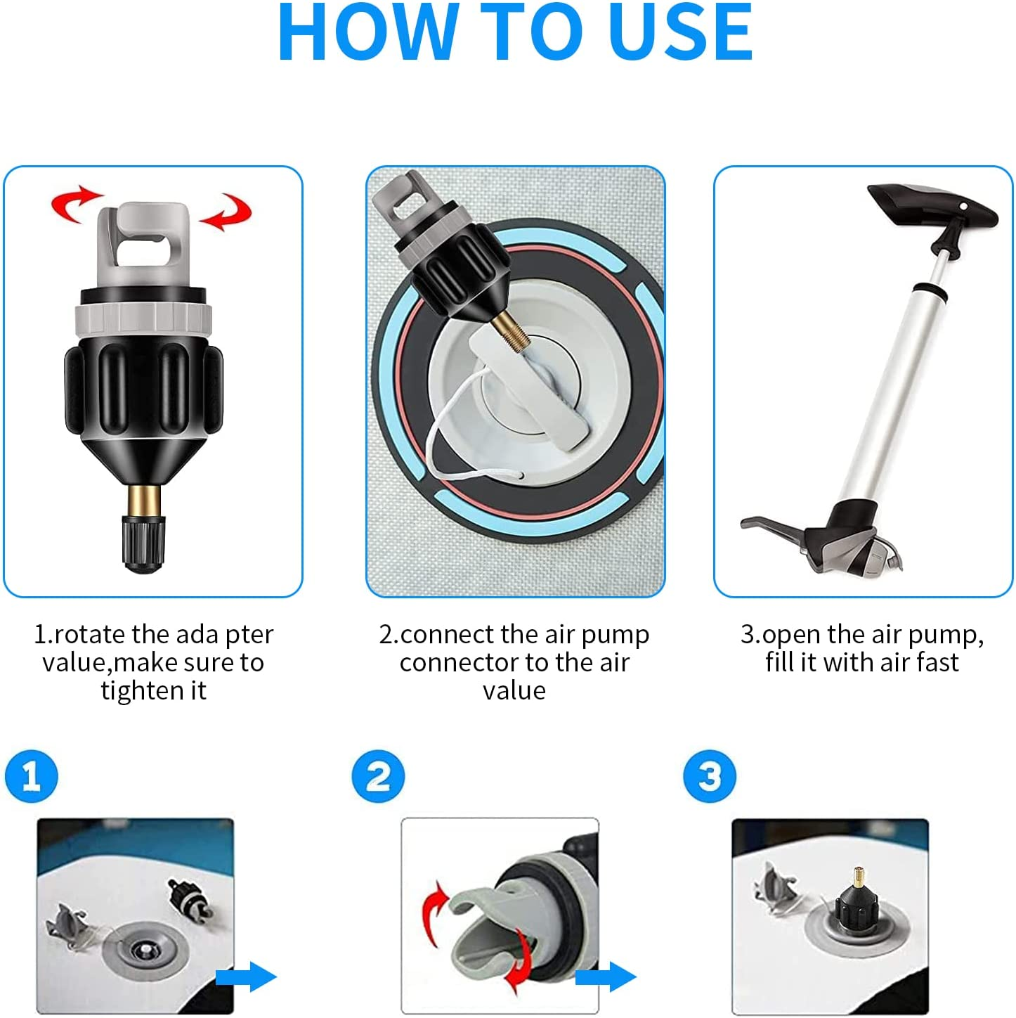 Inflatable Boat SUP Pump Adaptor Vashly Air Pump Converter Standard Schrader Conventional Pump Adaptor Air Valve Adapter Pumping Head Connector for Inflatable Rowing Boat,Stand up Paddle Board,Kayak image number 5