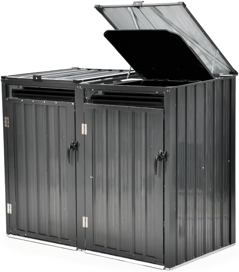 Double Steel Wheelie Garbage Bin Storage Shed, Enclosure with 2 Opening Doors image number 1
