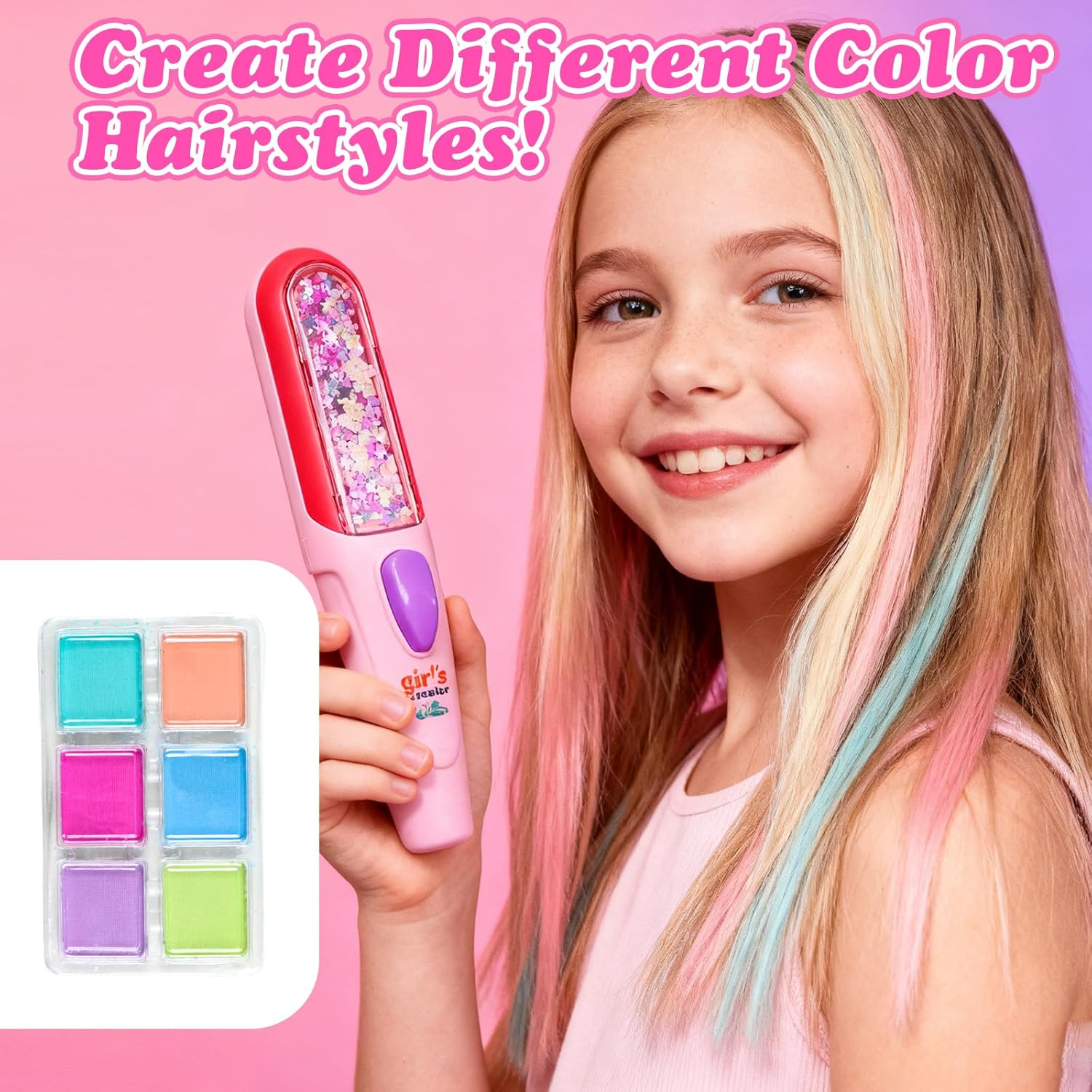 PIWOSGOL Hair Chalk for Girls Set, 6 Washable Colours Hair Chalk for Children with Hairpins, Combs and Hair Dye Pens, Creative Birthday Gift for Children 5 6 7 8 9 10 11 12 Years image number 1