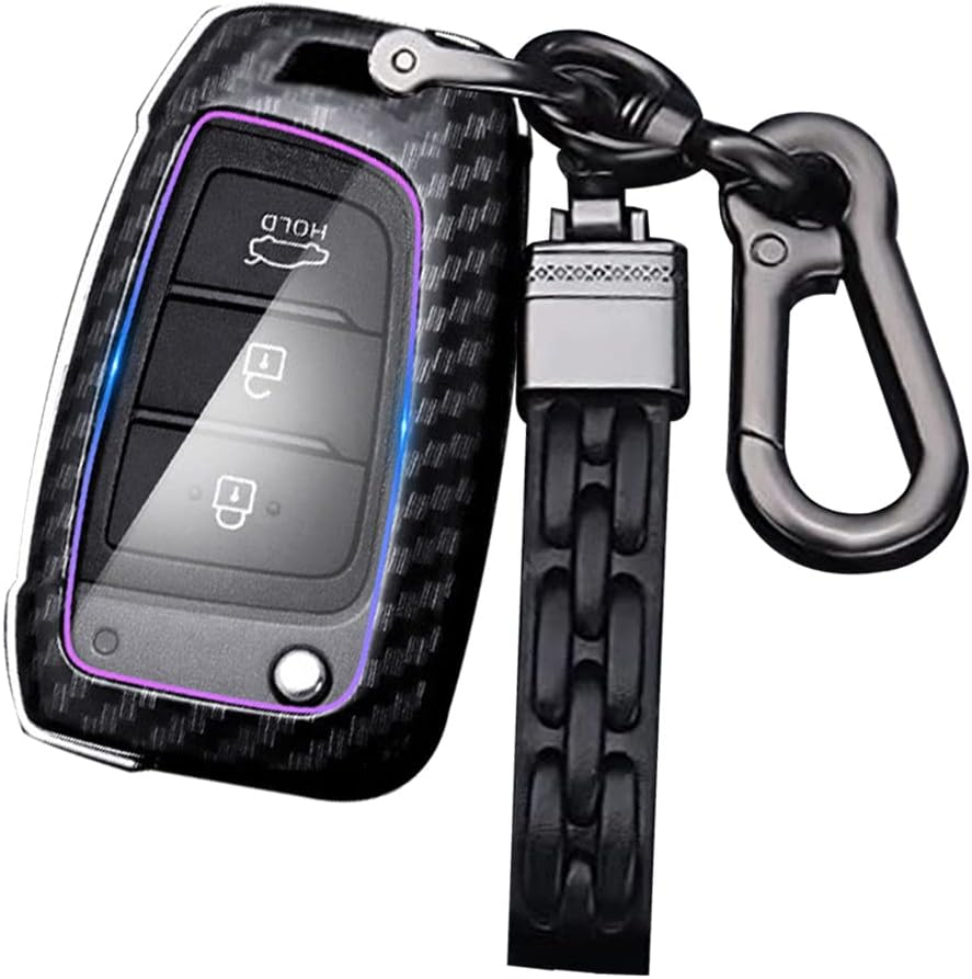 Ontto ABS Fold Car Key Fob Cover Keyring Fit for Hyundai Elantra I30 I30N I35 I40 I10 I20 Ix20 Solaris Tucson Kona Accent Keychain Key Shell Key Holder Accessories Protector 3 Button Carbon Black