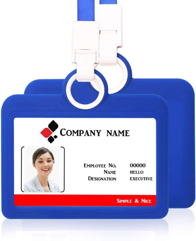 Badge Holder Silicone Horizontal ID Badge Card Holder with Lanyard Neck Strap Heavy Duty ID Card Business Card Offices Supplies image number 1