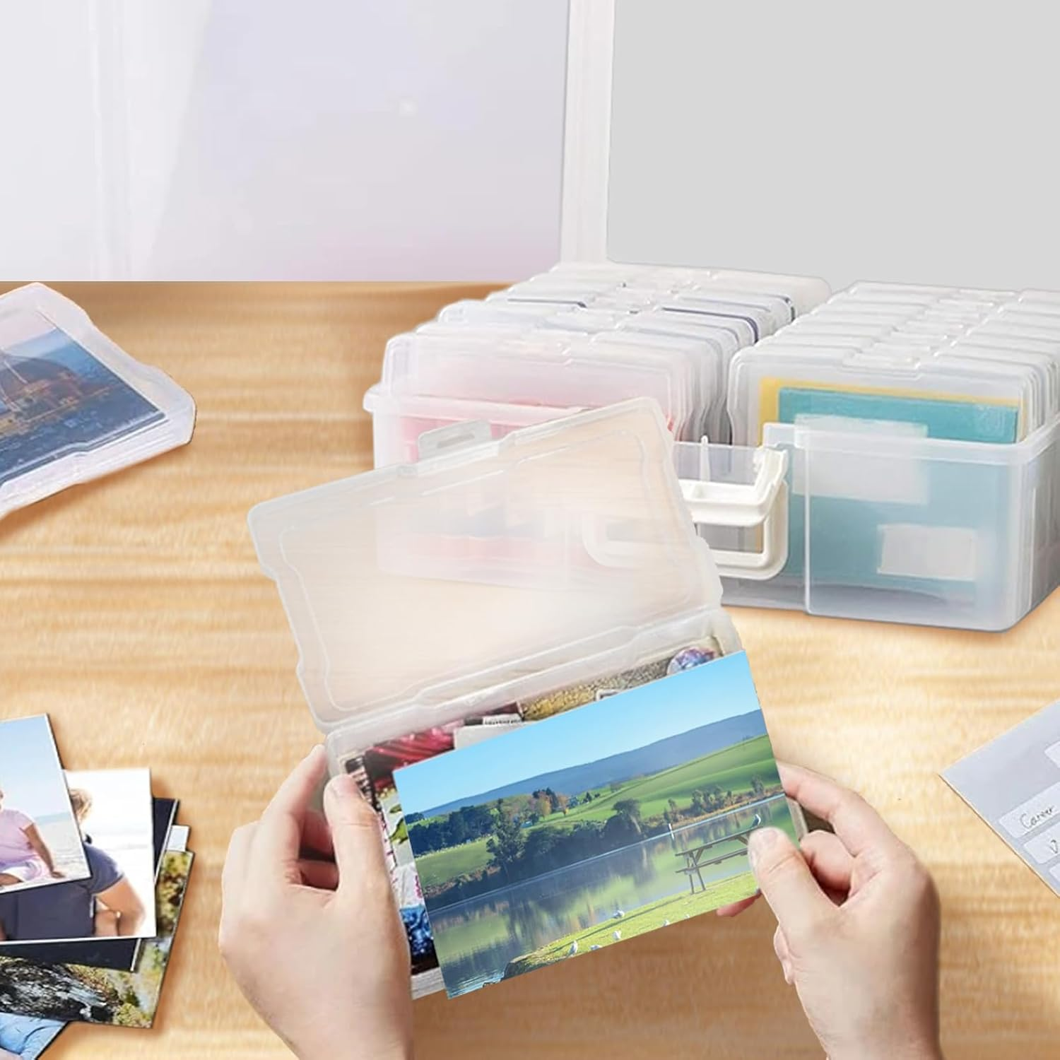 Photo Storage Box 16 Inner Photo Keeper Can Store 4" X 6" Photos Protection and Organization Cards Pictures Stamps Office Supplies Clear Photo Storage Box image number 1