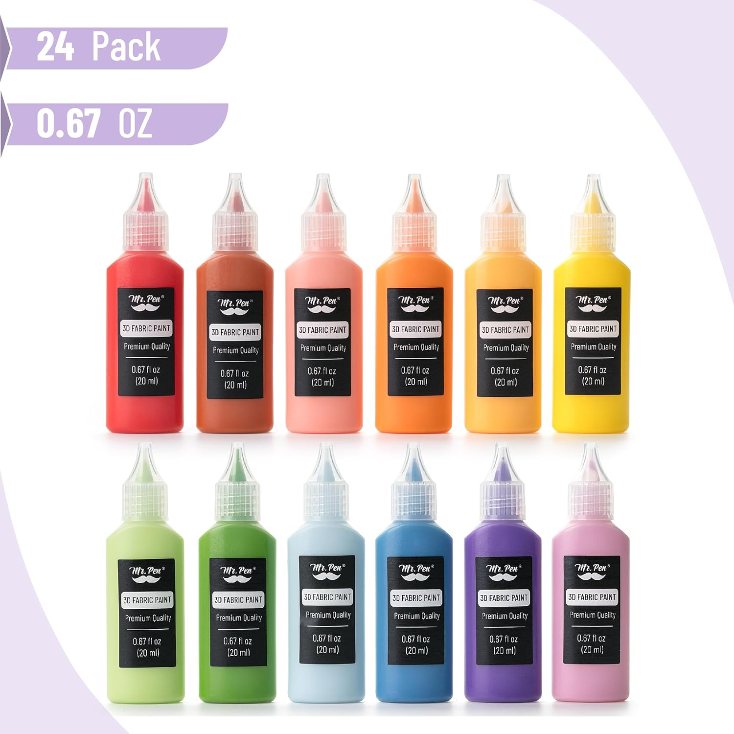 Mr. Pen- 3D Fabric Paint Set, 24 Pcs, 0.67 Oz, Permanent Fabric Paint for Clothes, Clothing, T Shirt, 3D image number 4