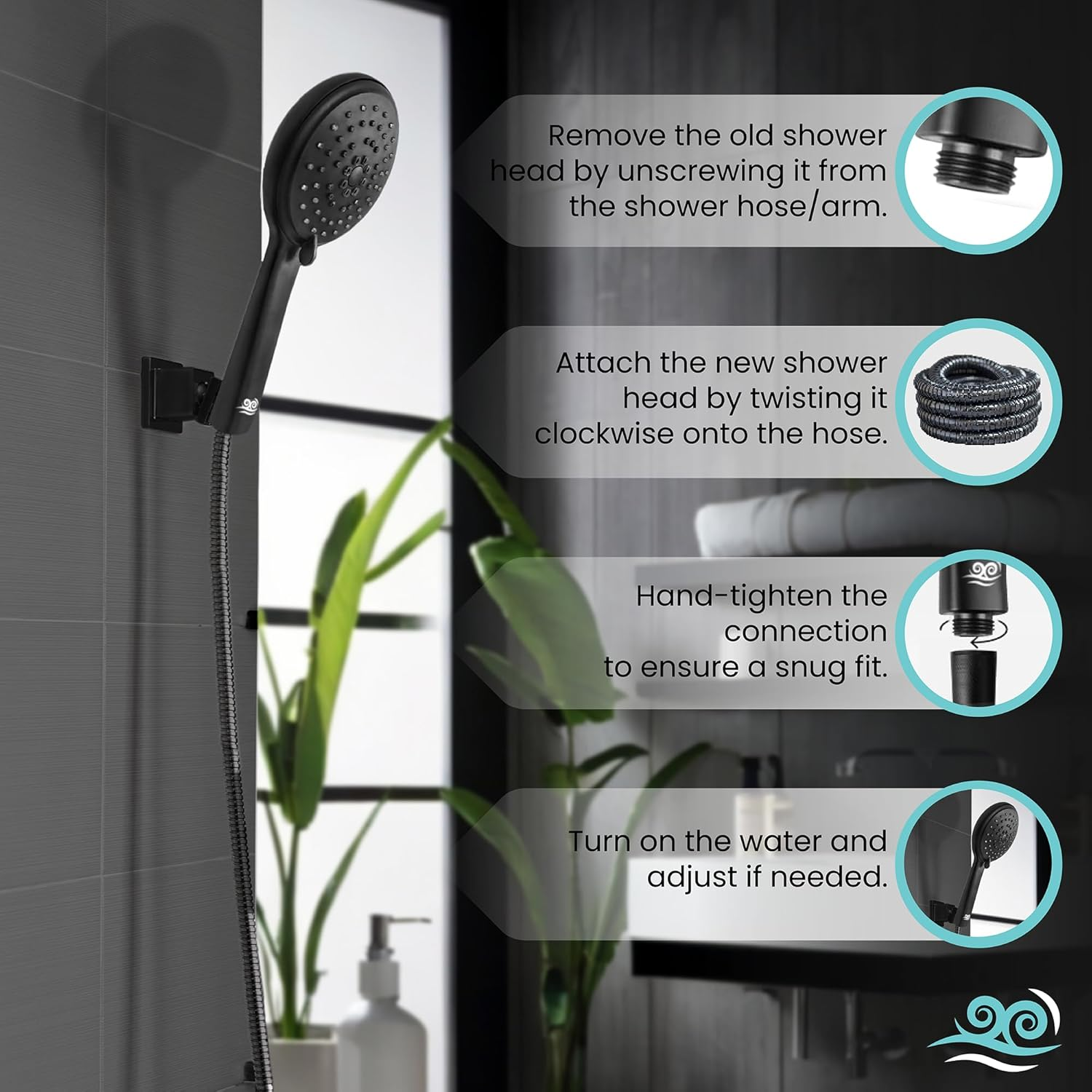Azure'S Australian 5-Mode Self Cleaning Shower Head - Powerful High Pressure Shower Head System for Hard Water - ABS - WELS & Watermark - Black Shower Head image number 3