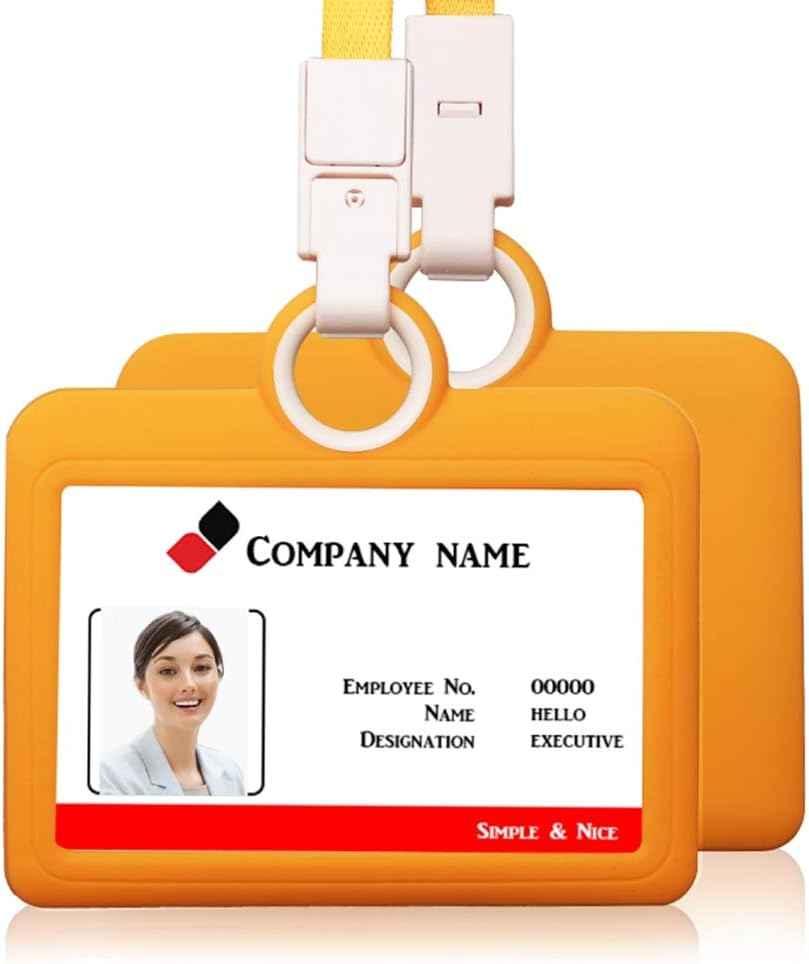 Badge Holder Silicone Horizontal ID Badge Card Holder with Lanyard Neck Strap Heavy Duty ID Card Business Card Offices Supplies image number 1