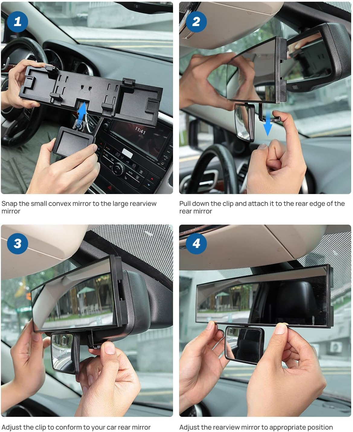 JOYTUTUS Car Rear View Mirror with Baby Mirror, Universal 11 Inch Panoramic Convex Rearview Mirror, Interior Clip-On Wide Angle Rear View Mirror to Reduce Blind Spot Effectively for Car SUV Trucks image number 5