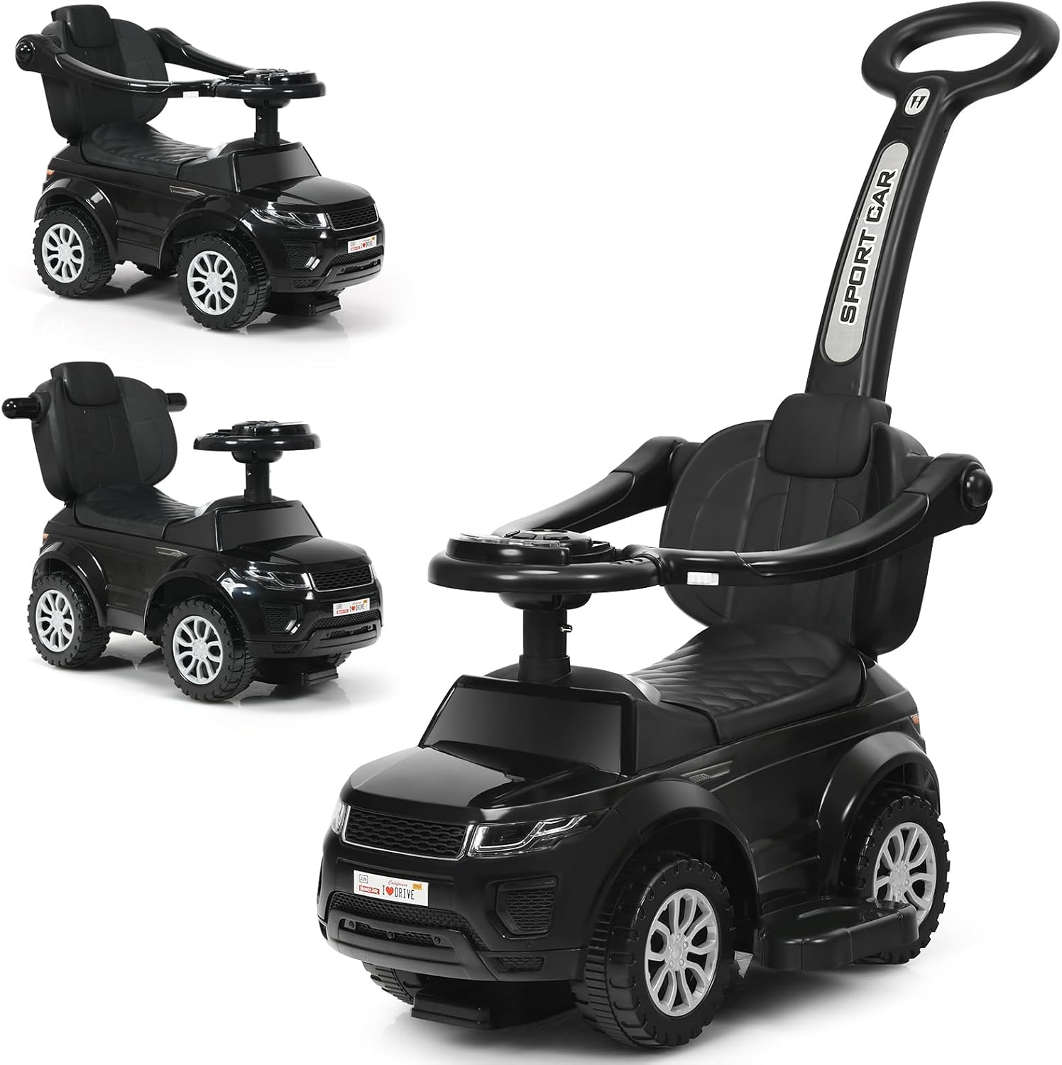 HONEY JOY 3 in 1 Kids Ride on Push Car, Stroller Sliding Walking Car with Horn, Music, Light, under Seat Storage, Push Handle, Armrest Guardrails, Push Cars for Toddlers Boys & Girls Aged 12-36 Months