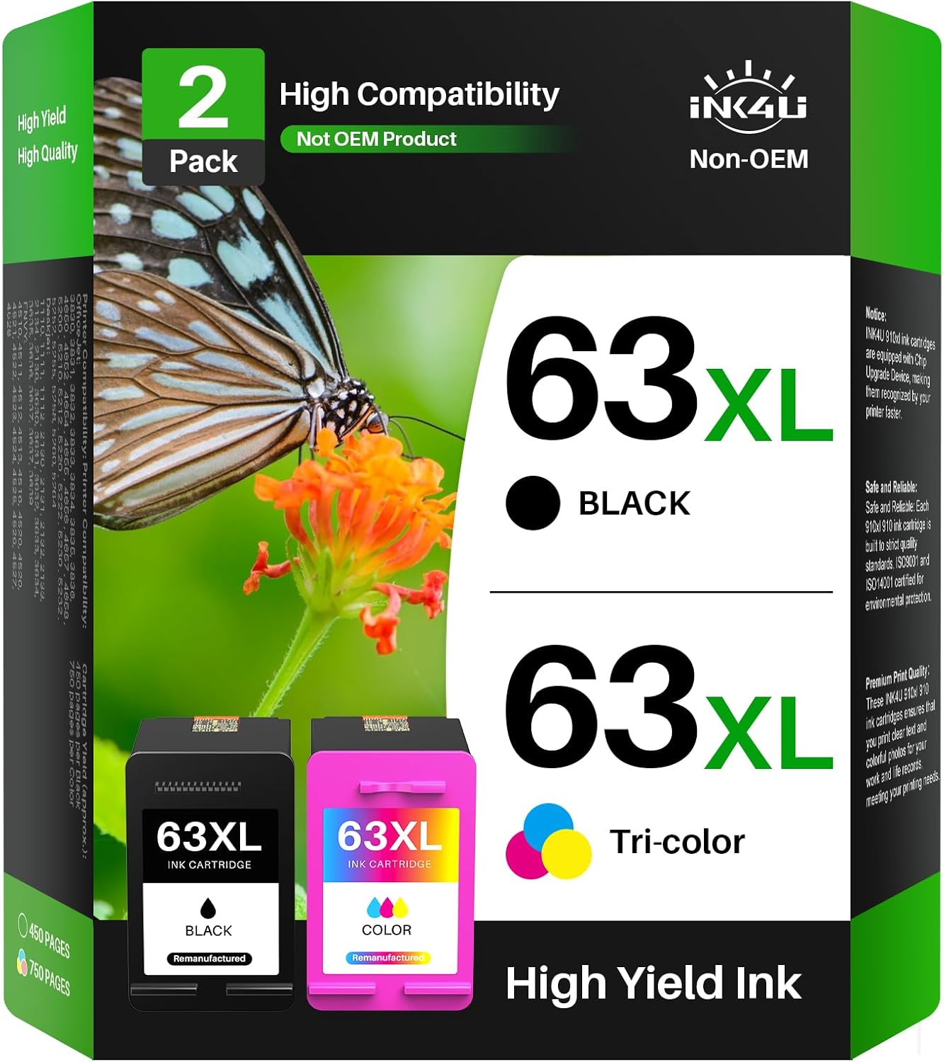 63XL Ink Cartridge Remanufactured for HP Ink 63XL 63 XL Compatible for HP Deskjet 1110 1112 2130 2131 2132 3630 3632 Envy 4520 4522 4523 5424 Officejet 3830 4650 5220 Printer（Black & Tricolor） image number 4