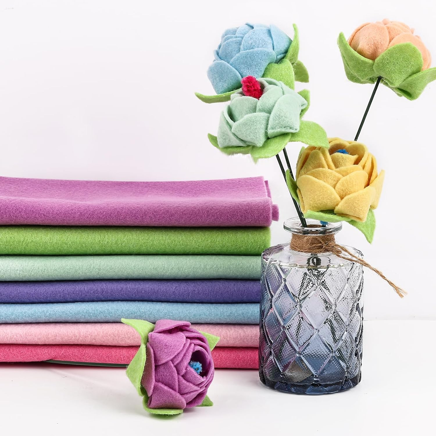 XSEINO 12 Rolls 8"X35" 1.4Mm Thick Soft Felt Fabric Sheet 12 Assorted Macarone Series Colors Felt Pack for DIY Craft Sewing Squares Nonwoven Patchwork image number 5