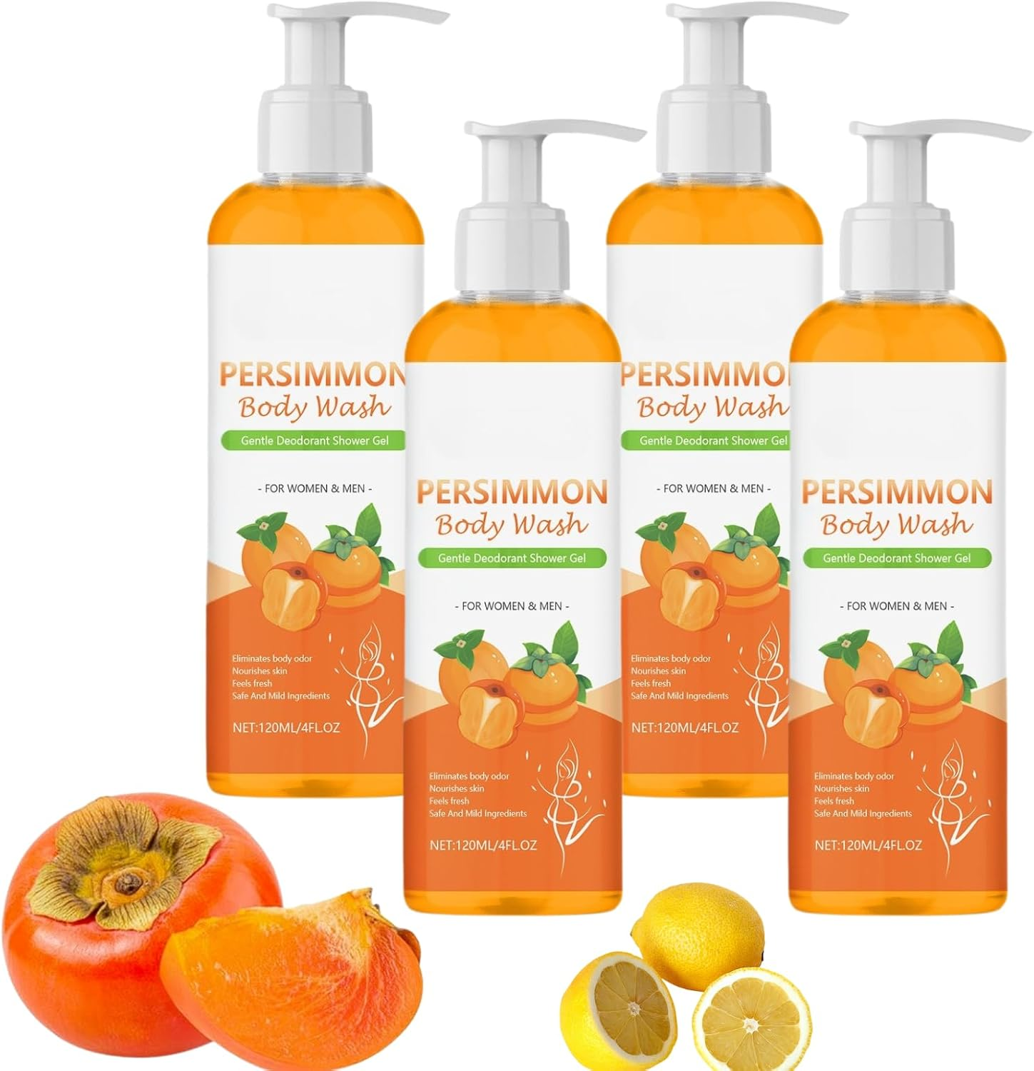 Persimmon Body Soap Wash &ndash; Natural Japanese Persimmon Extract, Deodorising Body Cleanser for Body Odour, Gentle and Moisturising Formula for Sensitive Skin, Men and Women (4Pc) image number 5