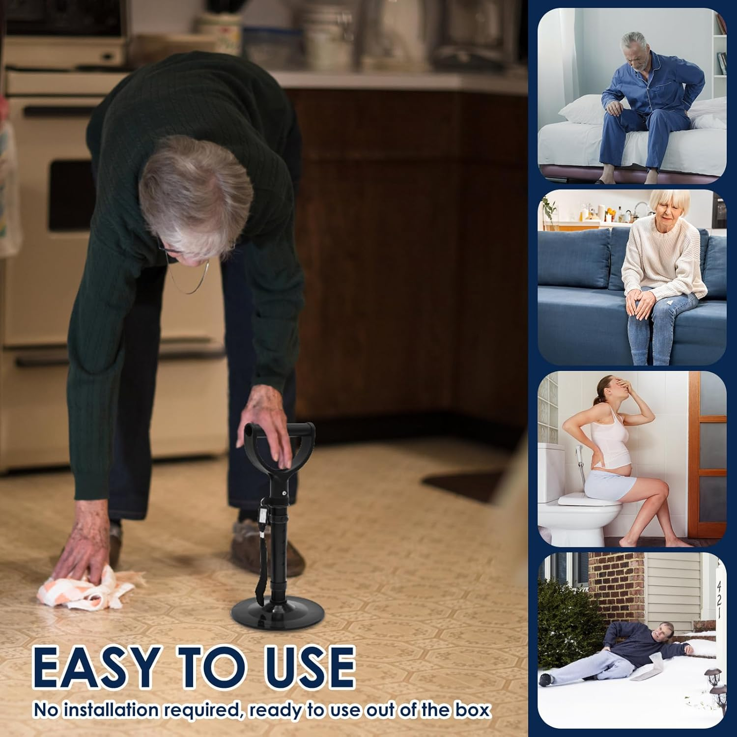 Lightweight Mobility Aid Tool, 5 Height Adjustable Mobile Standing Aid with Widened Nonslip Bottom for Home Garden Workshop (Black) - Black image number 5