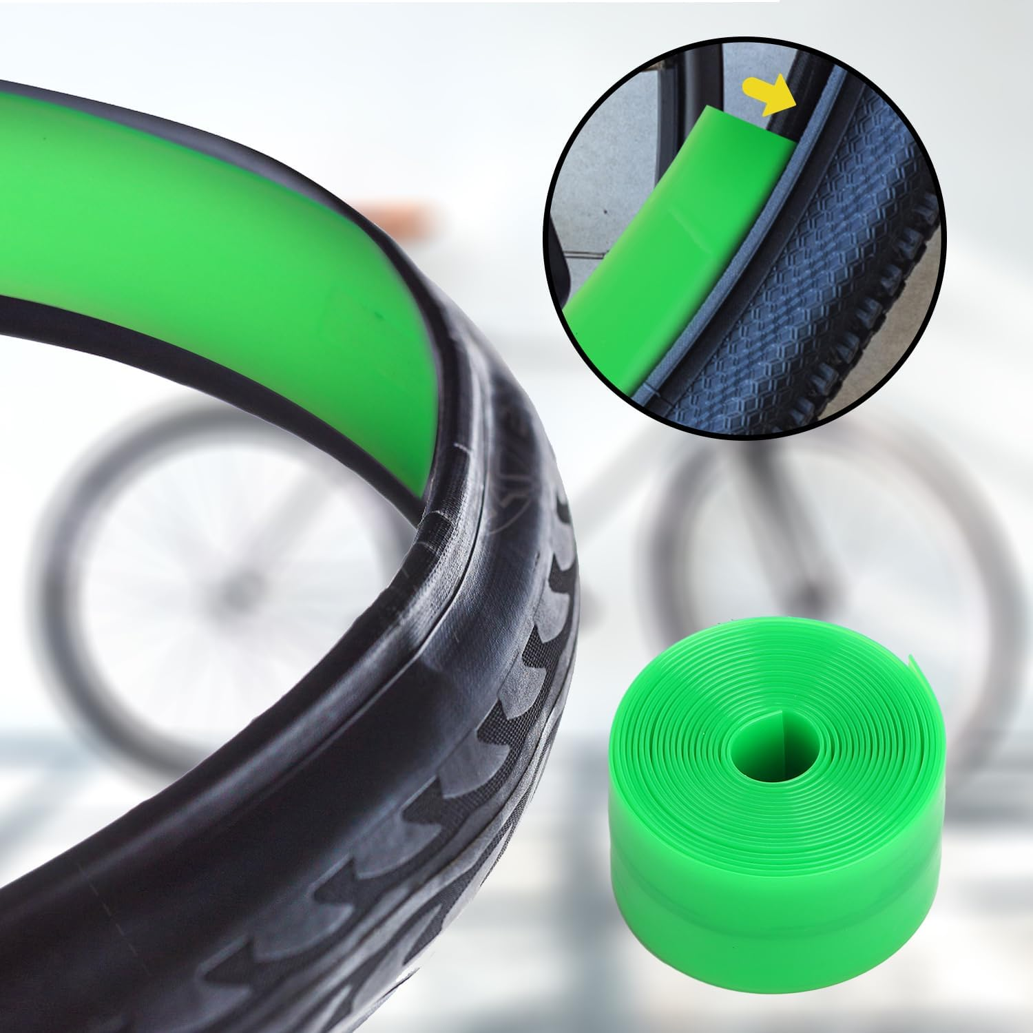 2Pcs Bike Tire Liner, Bicycle Tube Flat Protector Bicycle Rim Strip Rim Tape Accessories Compatible with 12" 16" 18" 20" 24" 26" 27.5" 29" (Green) image number 1