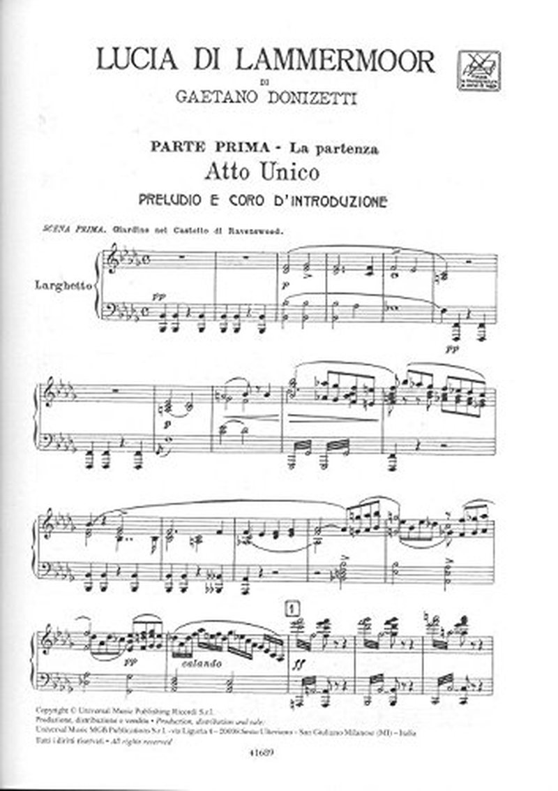 Lucia Di Lammermoor: Opera Completa per Canto E Pianoforte image number 1