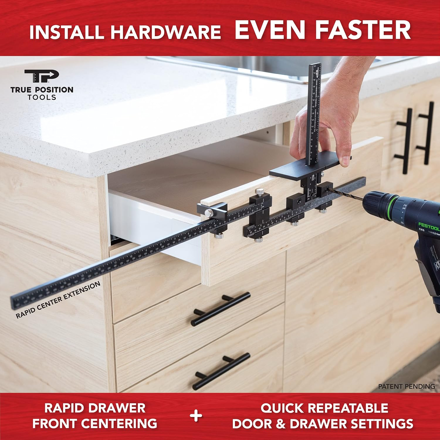 PRO Cabinet Hardware Jig - Install Drawer Front Handles and Knobs Faster - Made in USA - Hand Calibrated by True Position Tools image number 3