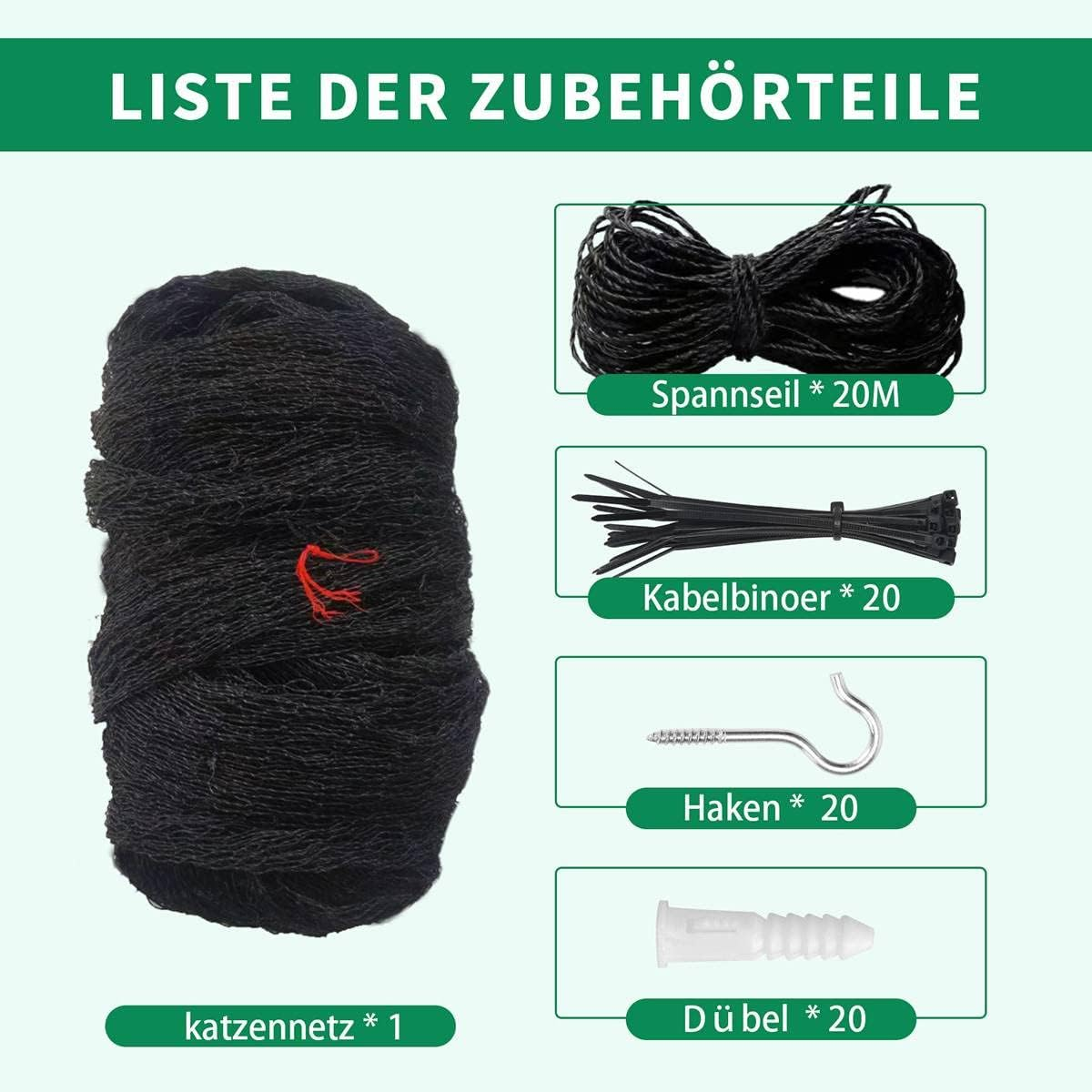 Tatamiyya Cat Net for Balcony, 6 X 3 M Cat Net, Wire-Reinforced, Robust, Uv-Resistant and Weatherproof, Protective Net for Balconies and Windows (Black) image number 2