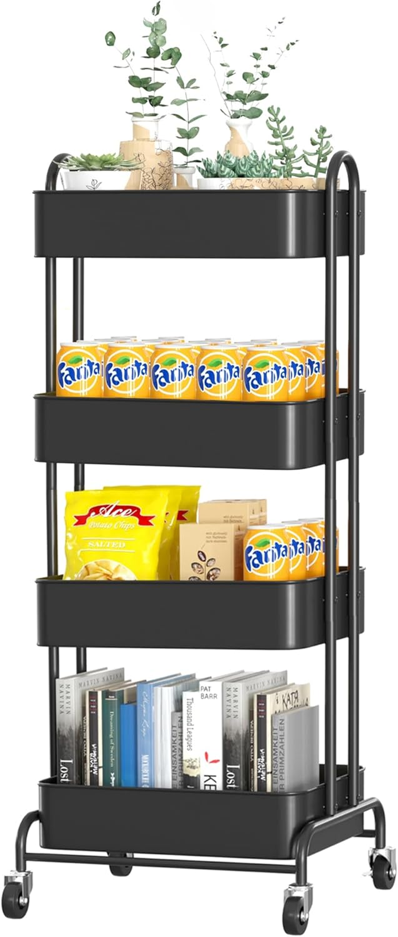 Ceayell Full Metal Utility Rolling Cart for Storage Organizer Cart for Office, Bathroom, Kitchen (Black, 4-Tier) image number 1