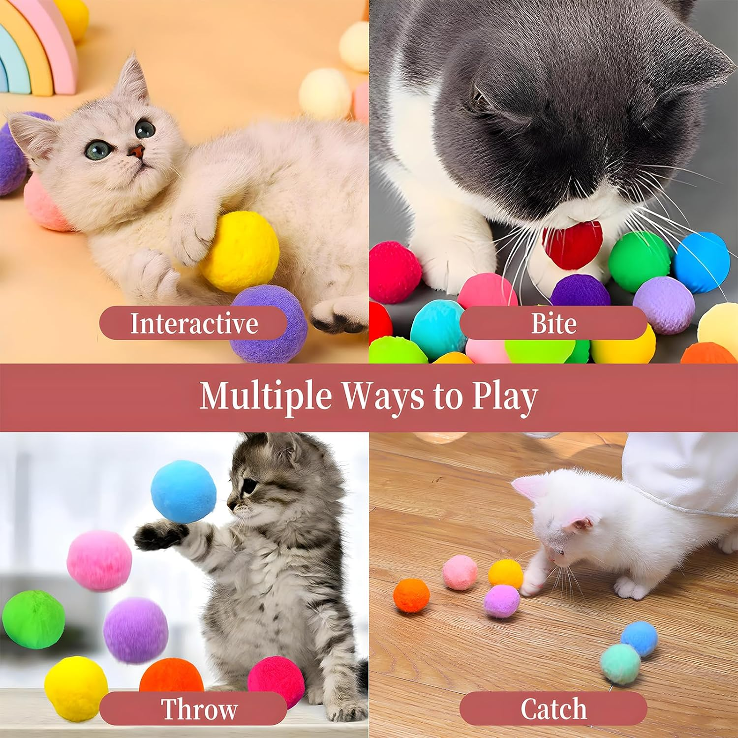 Oundarm 100PCS 1.2"/3Cm Cat Toy Balls and 1 Cat Ball Toy Launcher Colorful Cat Plush Ball Toy Interactive Cat Toy Plush Toy Balls for Cat image number 4