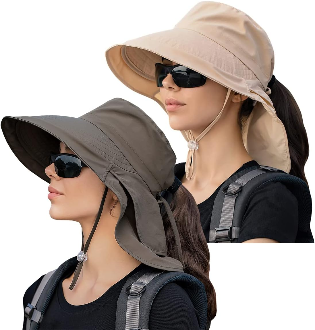 ZEXIAN Womens Sun Hat UPF 50+ Wide Brim and Ponytail Hole, Hiking Safari Hat with Neck
