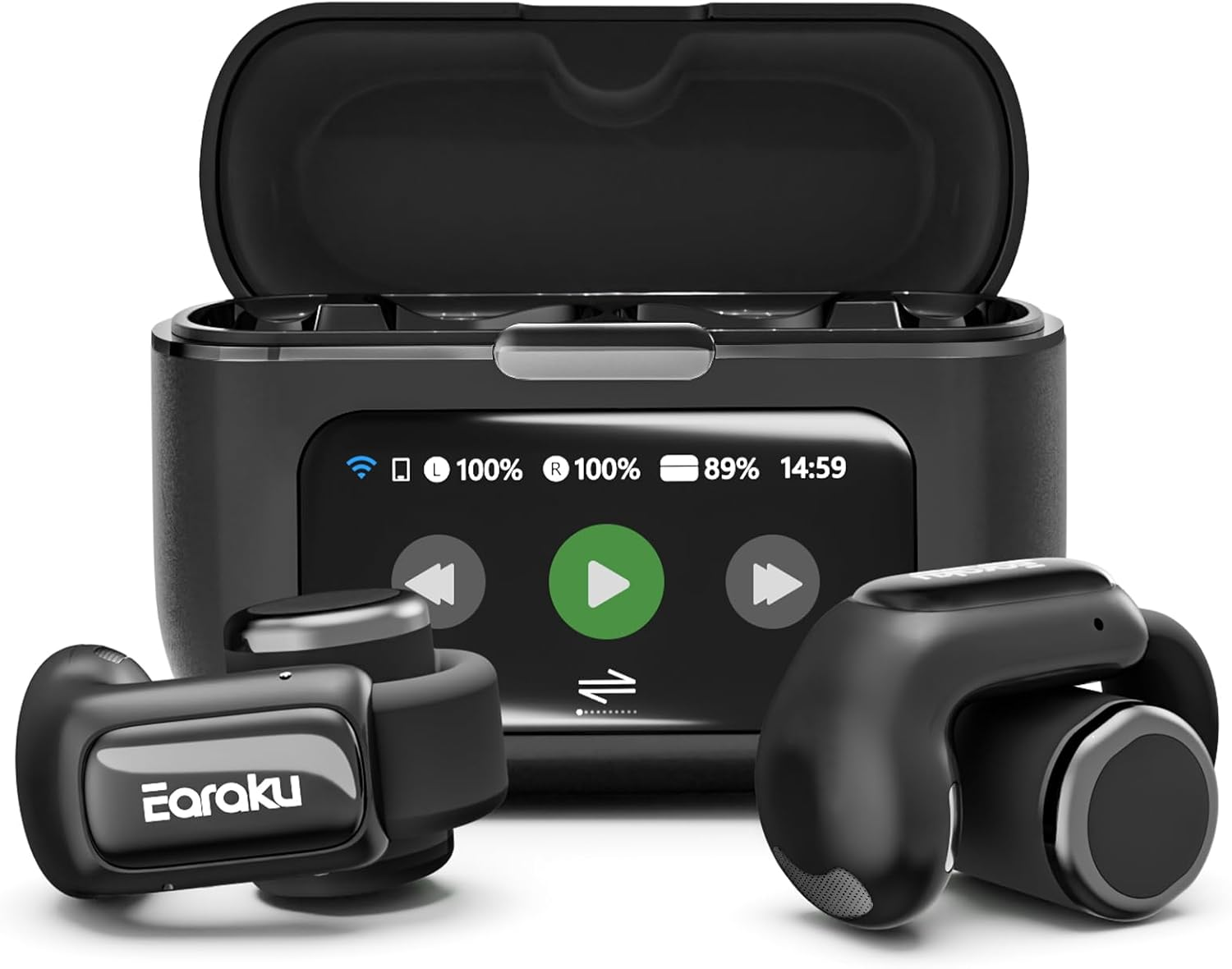 Earaku Aircuff F301 Bluetooth Open Ear Earphones, Ultimate Sound Experience, Industry'S First Multi-Functional Touch Screen, Wireless Earphones, Bluetooth 5.4, Automatic Pairing, Microphone Included image number 5