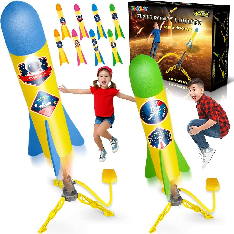 YEEBAY Rocket Air Launch Toy for Kids Age of 3, 4, 5, 6, 7, 8+ Years Old Boy/Girl, 2 Pack Stomp Launchers & 8 Colorful Foam Rockets, Fun Outdoor Game, Ideal Kids' Christmas/Birthday image number 6