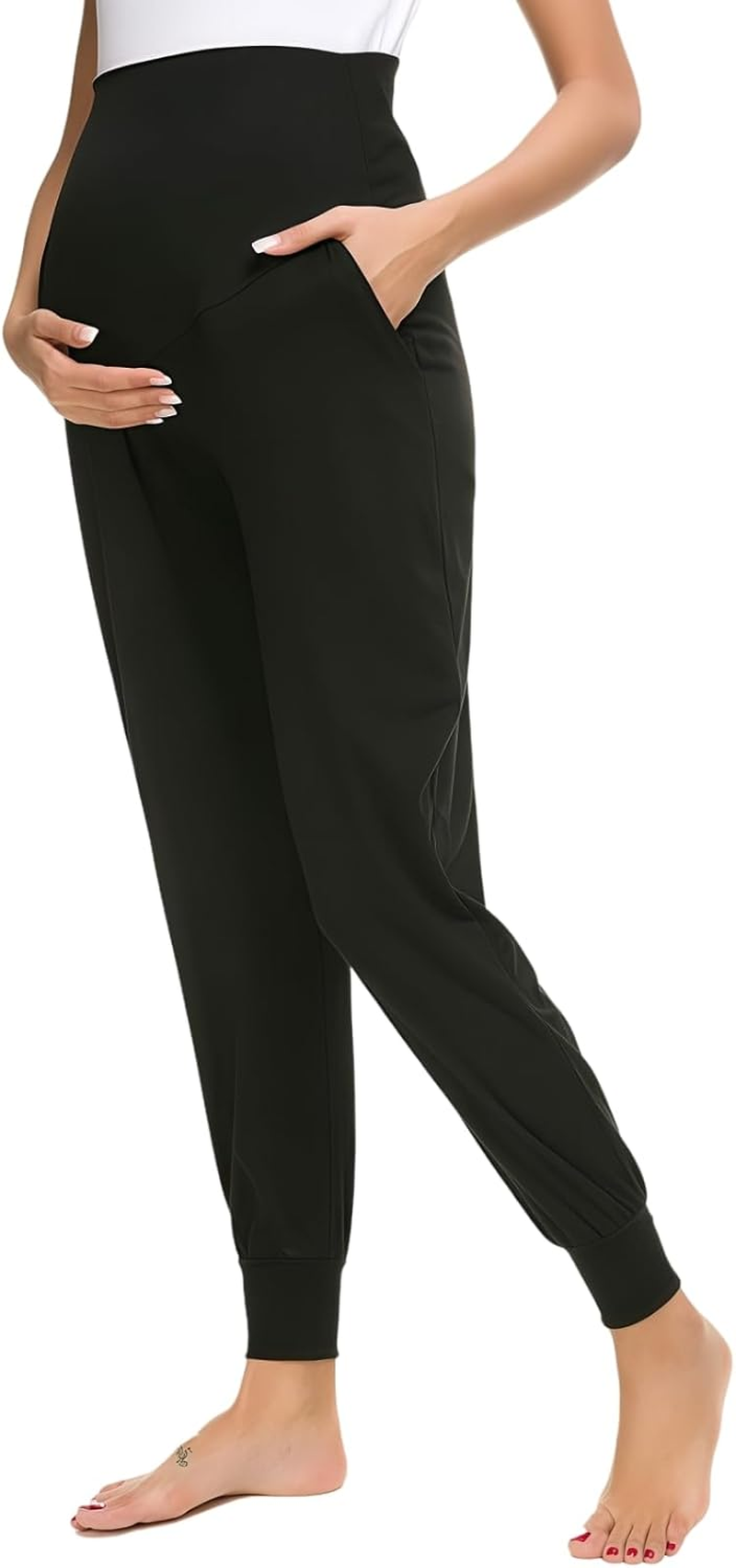 Women'S Maternity Joggers over the Belly Pregnancy Trousers Stretchy Sweatpants with Pockets Workout Sports Activewear Loungewear Maternity Clothes Pants