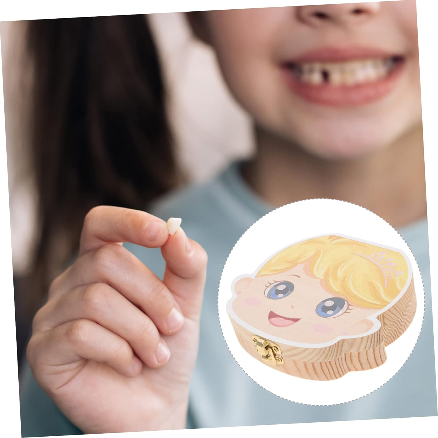 Deciduous Tooth Box Boys and Girls Keepsake Cartoon Design First Tooth Case Wooden Material Shower for Boy Girl image number 4
