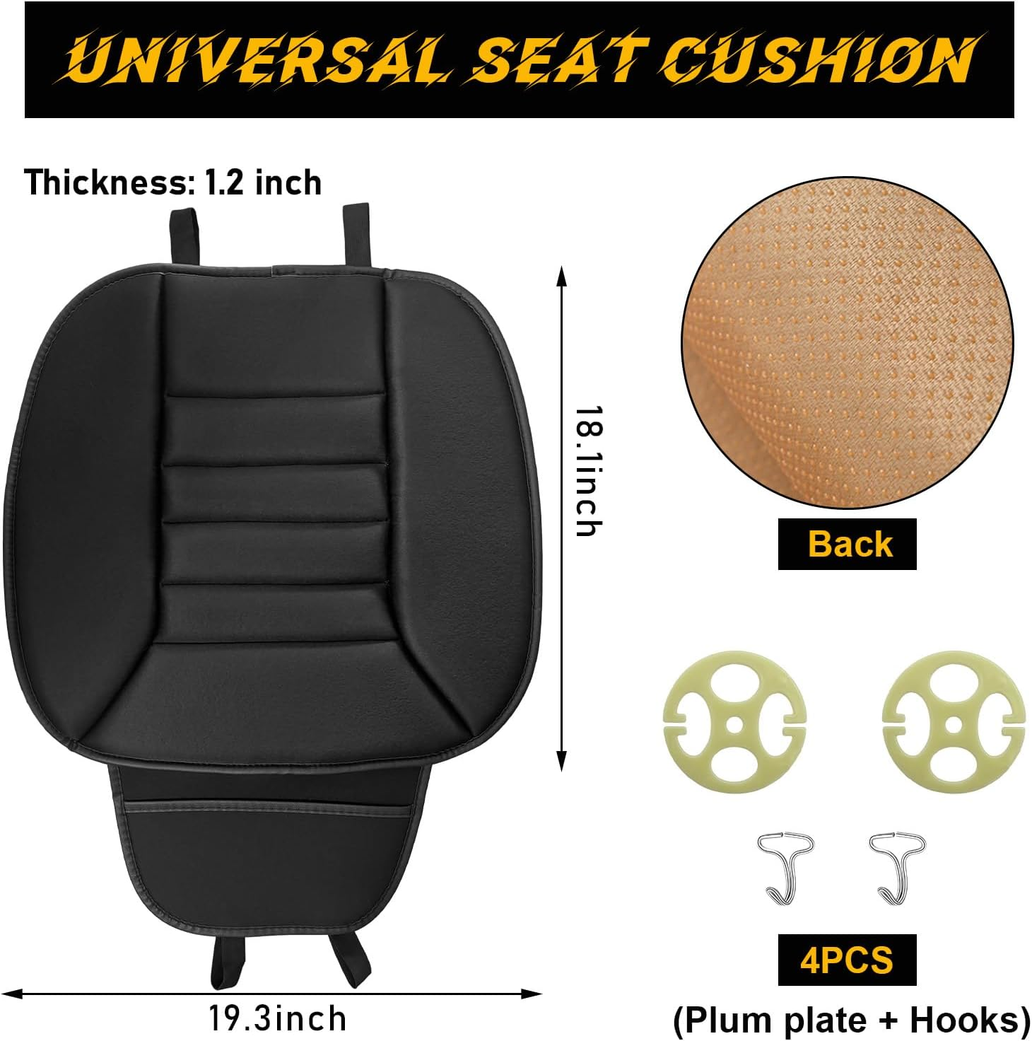 Povtii Car Seat Cushion with Front Pocket, Non-Slip Bottom Cushion for Car Driver Office or Home Chair, Breathable Pressure Relief Seat Pad with Memory Foam, Car Accessories (Black) - Gray With Pocket image number 3