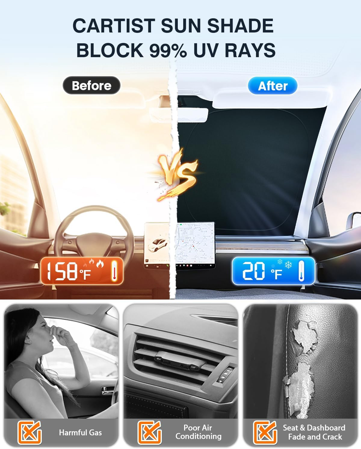 Cartist 5-Layer Windshield Sun Shade Custom Fit for Hyundai Palisade 2020-2025 2026 Accessories Foldable Car Front Window Sunshade Sun Visor Protector image number 3