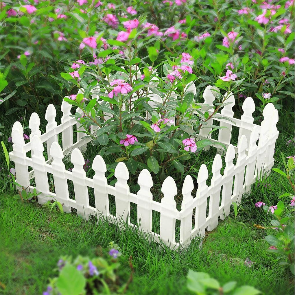 Springup 4Pcs/Set 48X29Cm(Each) No Dig Fence Border Insert White Plastic Fence Garden Picket Fence Edgings Lawn Flowerbeds Plant Borders Outdoor Landscape Decor Yard & Patio image number 3