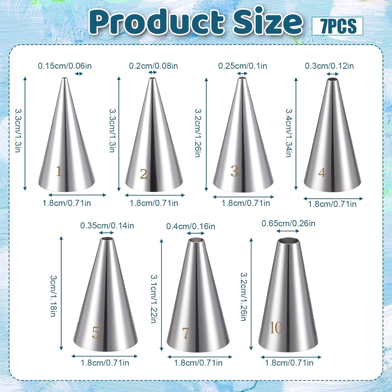 LXUEJIE 7 Pcs round Hole Piping Tips Set, Stainless Steel Cupcake Frosting Nozzles Professional Icing Dispensers Supplies Cake Decorating Tool for Baking Cookies Puff Doughnut Cream Bag Filler image number 2