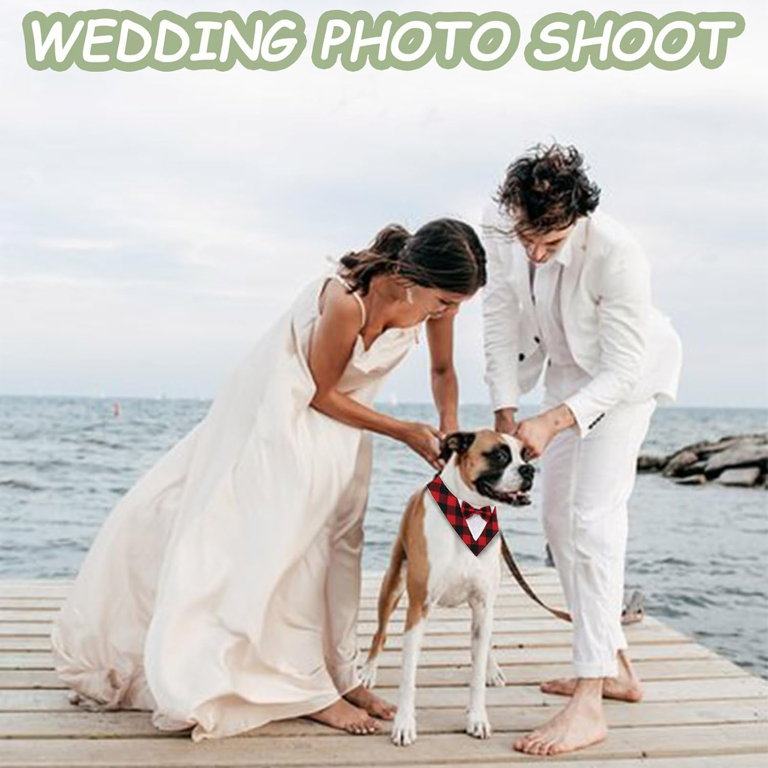 KASESSS Dog Tuxedo Bandana, Dog Bandana with Bow, Formal Dog Neckerchief Cotton, Dog Bow Tie Bandana with Red Plaid Bow, Adjustable Velcro Dog Wedding Bandana, Dog Bandanas for Medium Large Dog(L)