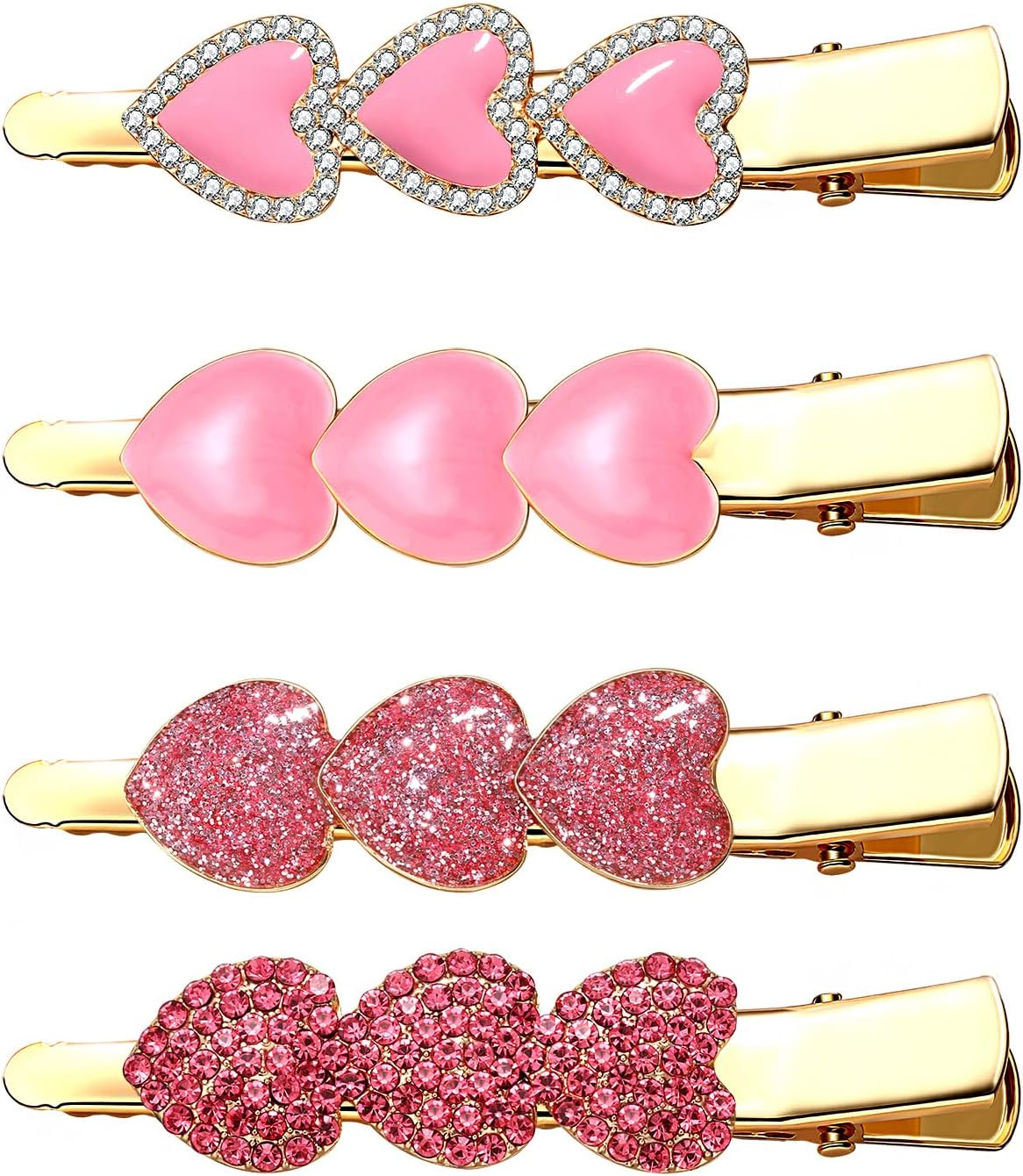 PHALIN 4PCS Valentine&rsquo;S Day Hair Clips Rhinestone Heart Hairpins for Women Sweet Love Alligator Clips Barrettes Sparkling Styling Hair Accessory (4PCS D)