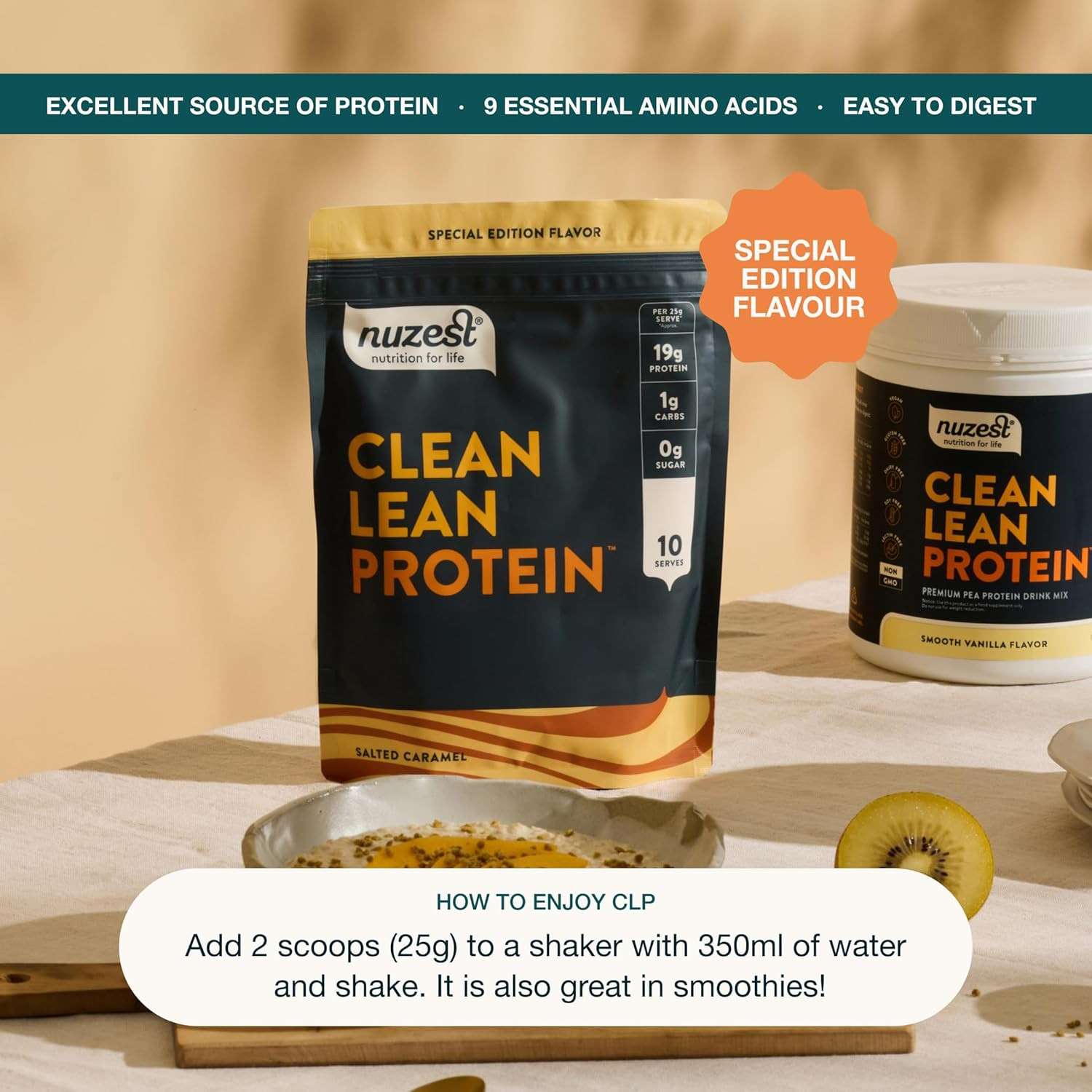 Nuzest - Clean Lean Pea Protein - Vegan Protein Powder - Complete Amino Acid Profile - Plant-Based Workout & Recovery Fuel - All Natural Food Supplement (250G, Salt Caramel) image number 5