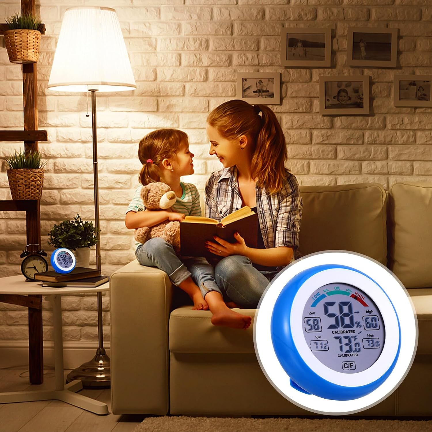 Digital Indoor Thermometer Hygrometer Touchscreen LCD round Temperature Humidity for Home Office Bedroom with Stand and Wall Mount Design image number 1