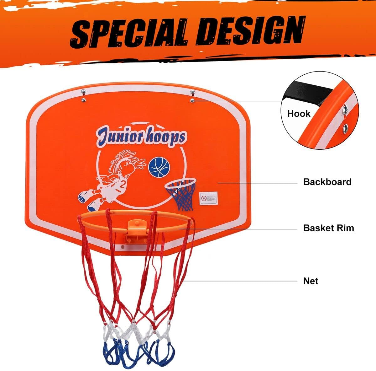 Genki Indoor Mini Basketball Hoop Set over the Door Wall Mounted Basketball Backboard 50 X 40Cm for Kids and Adults Home Outdoor Office W/Ball & Pump image number 4