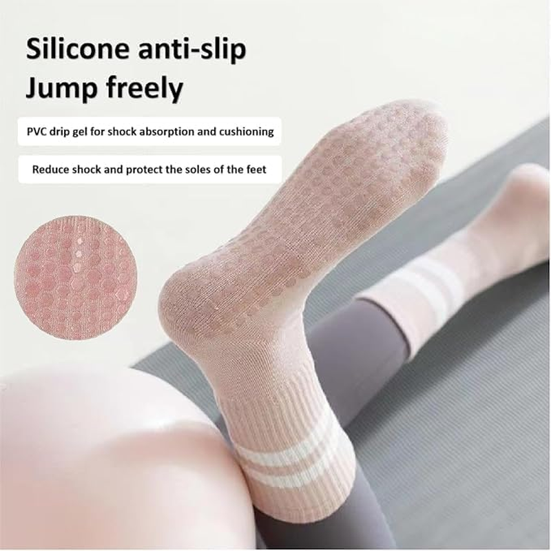 4 Pairs Womens Pilates Socks with Grips Non Slip Yoga Socks Barre Gym Athletic Grippy Socks for Women image number 4