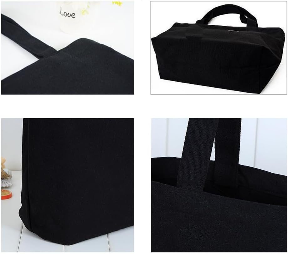 Canvas Shopping Bags, 6 Pack Reusable Canvas Tote Bags, Large Shopping Bags, Lightweight and Washable, Multi-Purpose Canvas Bags for Shopping, DIY, Grocery, Gift Bags, Etc (Black) image number 1