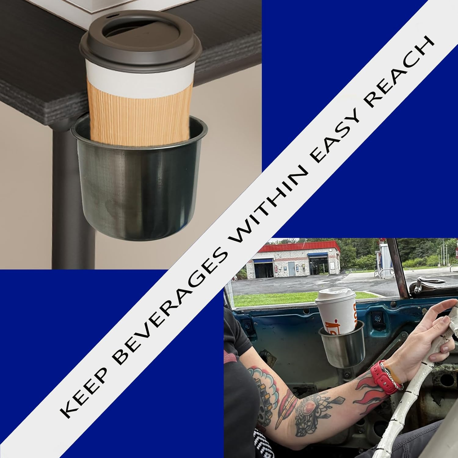 Magnetic Cup Holder, Stainless Steel Magnetic Cup Caddy, Magnetic Drink Holder for Bottles, Glasses, and Cans - Fits on Fridge, Lawnmower, Forklift, Cart, Treadmill,Or School Bus image number 5